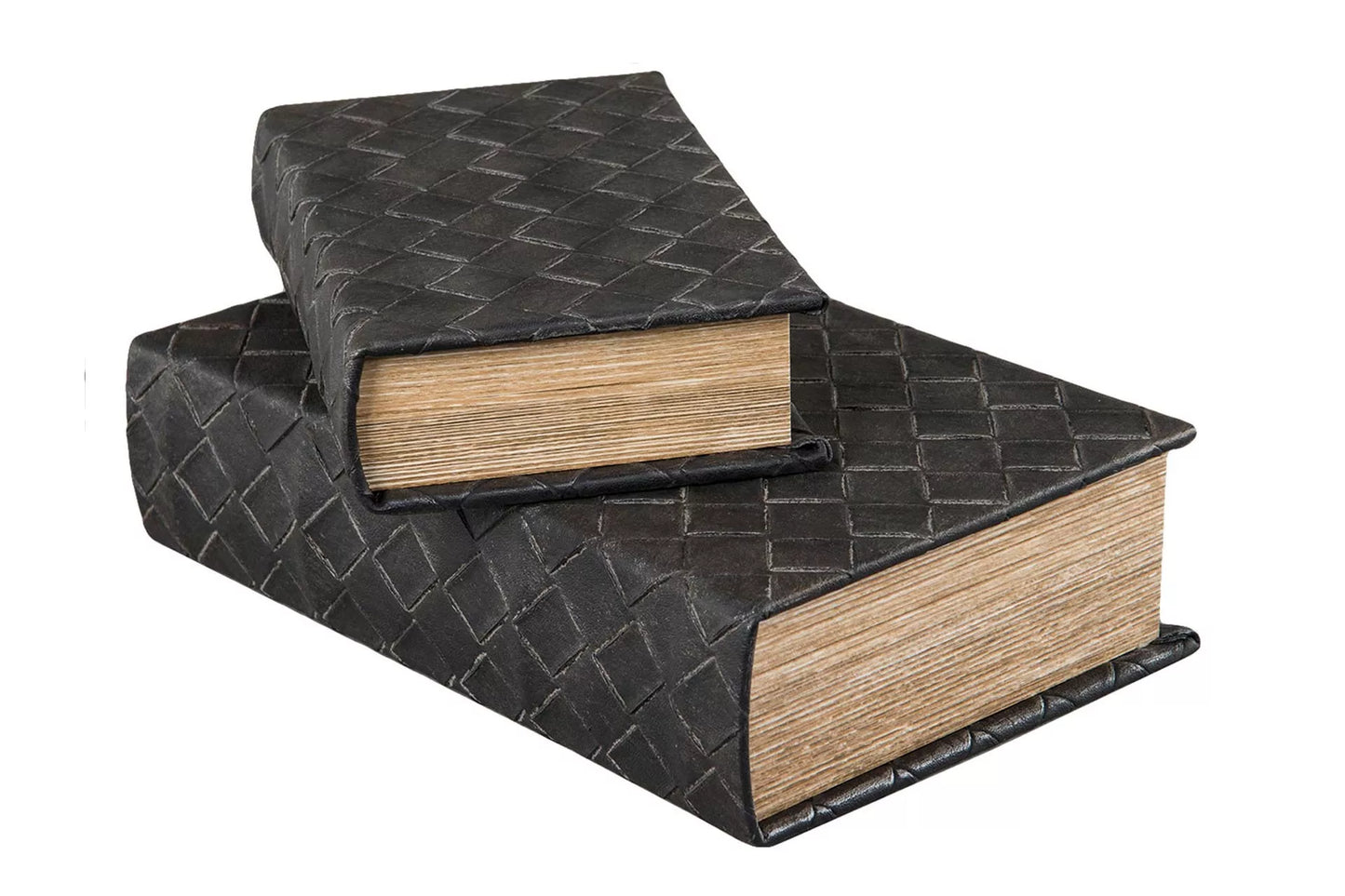 Dekorativ bokboks sett – Flettet skinnlook, 18x7x27 cm, MDF/PU-lær