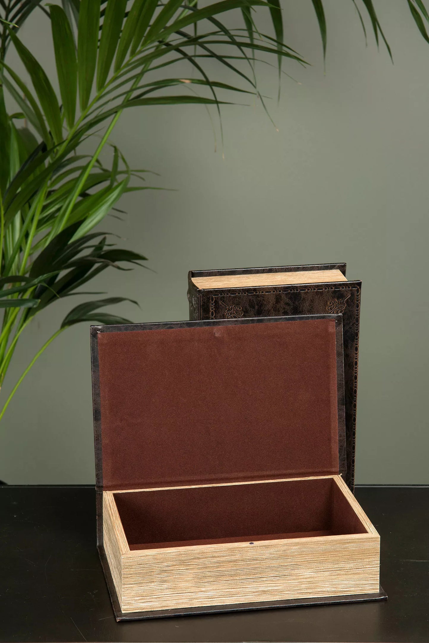 Dekorativ bokboks sett – Flettet skinnlook, 18x7x27 cm, MDF/PU-lær
