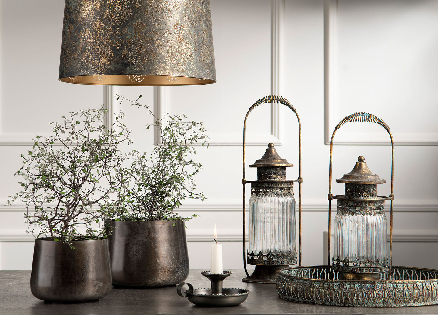 Lanterne Lucy – messing i metall og glass (43 cm)