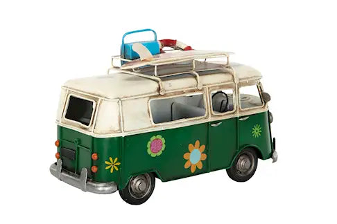 Hippiebuss i grønn metall – retro dekorbil