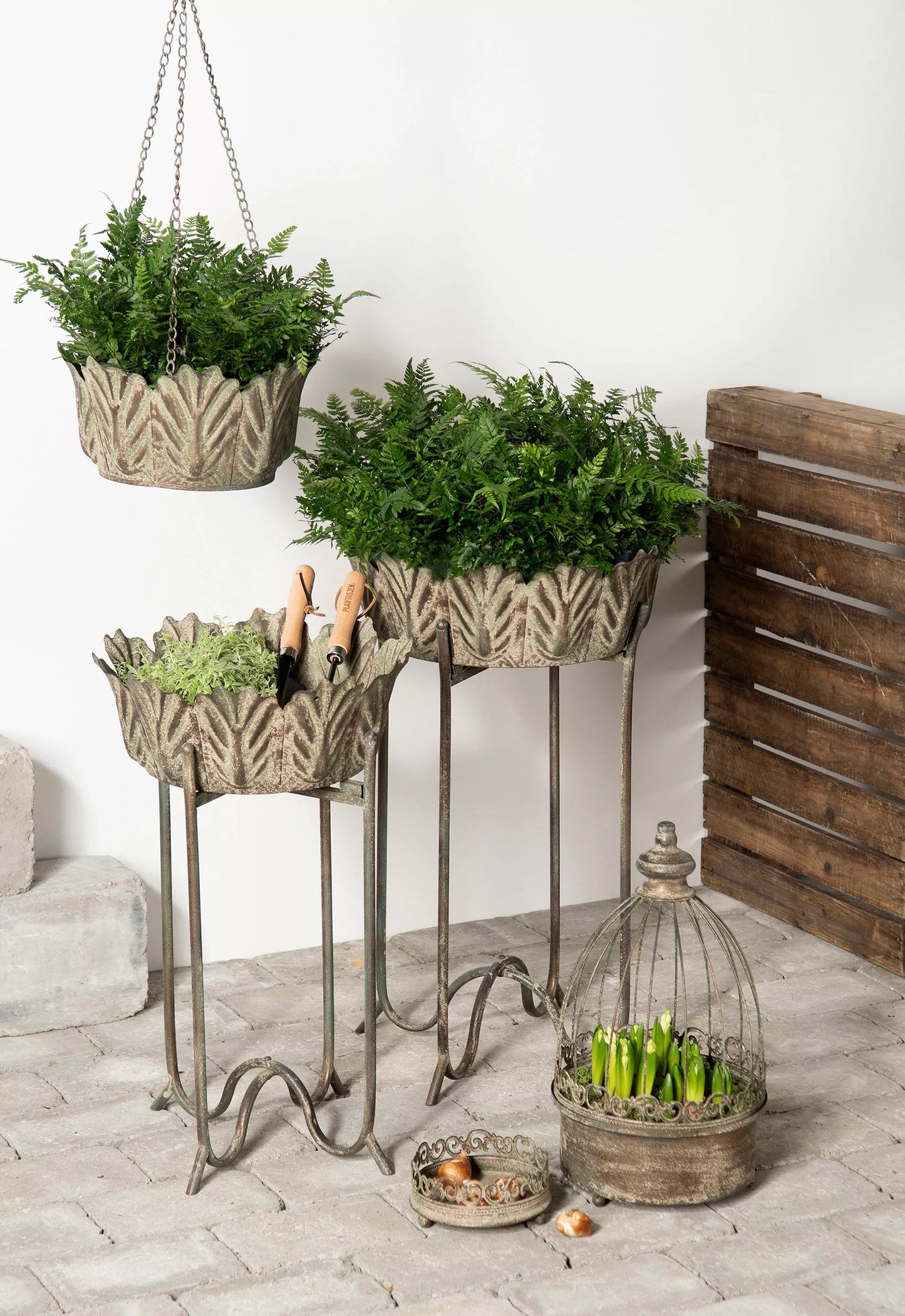 Plante pidestall Blad Metall Grønn – 2 stk