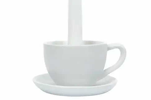 Lysestake formet som kaffekopp – kremfarget