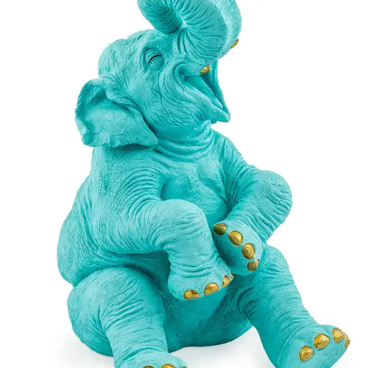 Elefant Kasper – Lystig figur i lyseblått med gulldetaljer