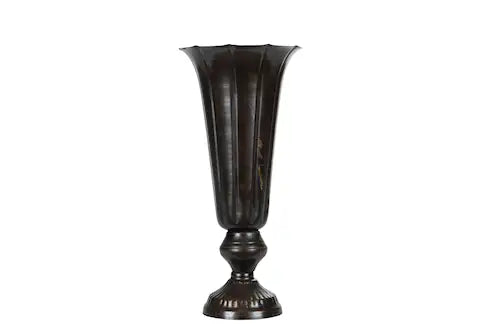 Høy Vase på fot – antikk brun metall, 36 cm