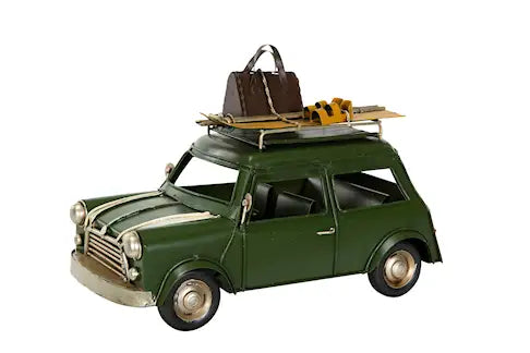 Dekorativ Mini Cooper i metall – grønn, 17 cm